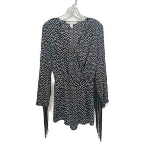 H&M X Coachella Romper Women's US 8 Black White Fringe Geometric with Pockets